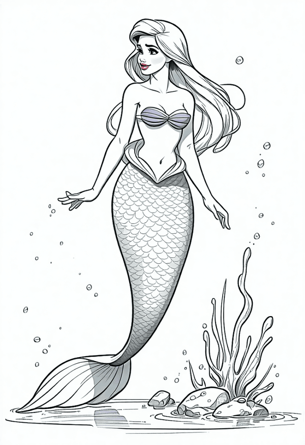 Ariel Mermaid underwater wonder coloring page