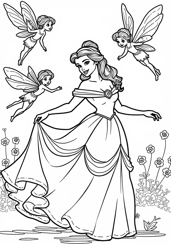Belle dancing with the fairies coloring page