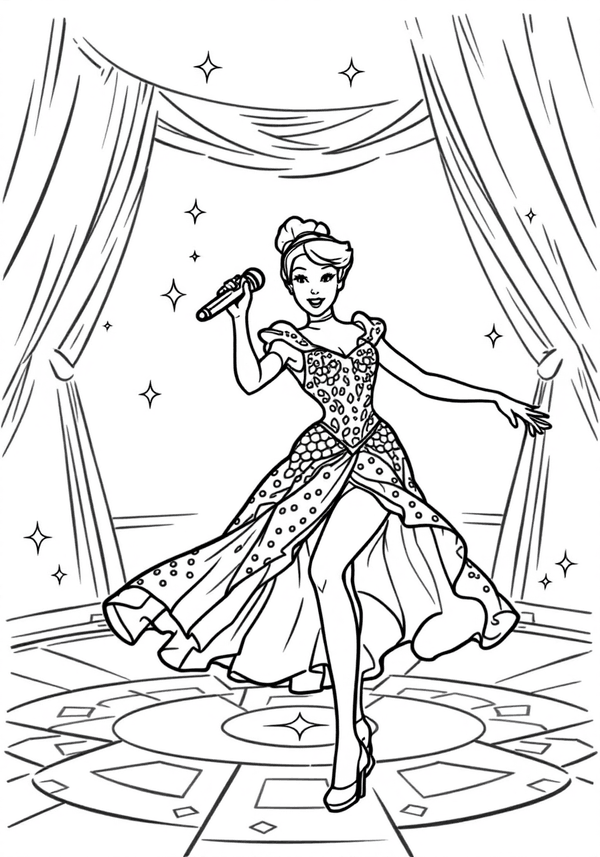 Cinderella dancing at a disco coloring page