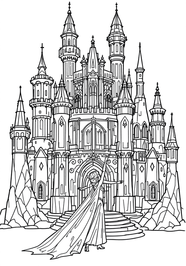 Elsa creating an ice castle coloring page