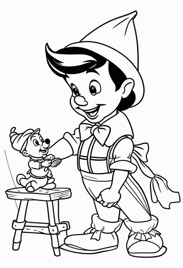 Pinocchio at the puppet show coloring page