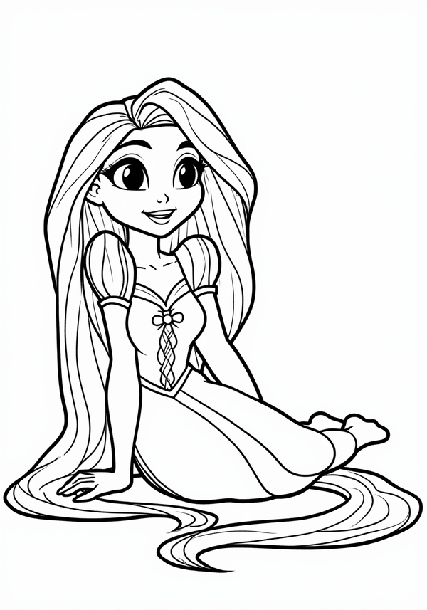 Rapunzel letting down her hair coloring page