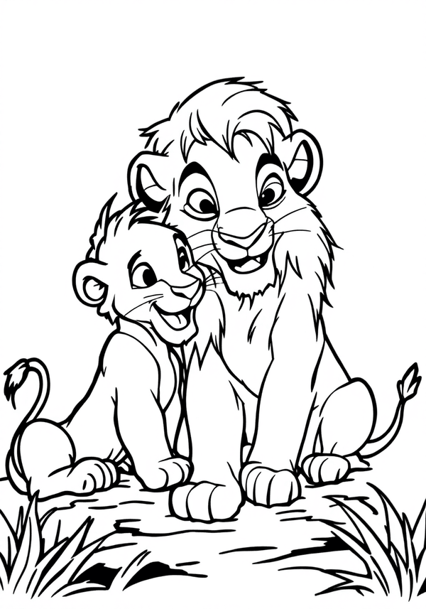 Simba playing with Timon and Pumbaa coloring page