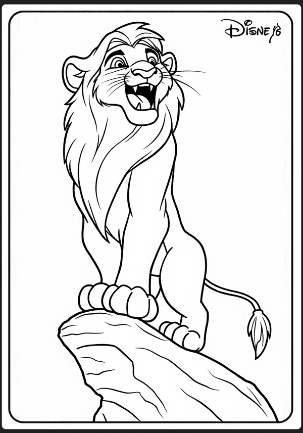 Simba roaring on Pride Rock coloring page