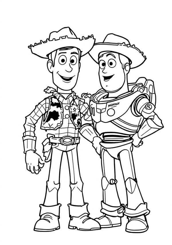 Woody and Buzz on a toy rescue mission coloring page