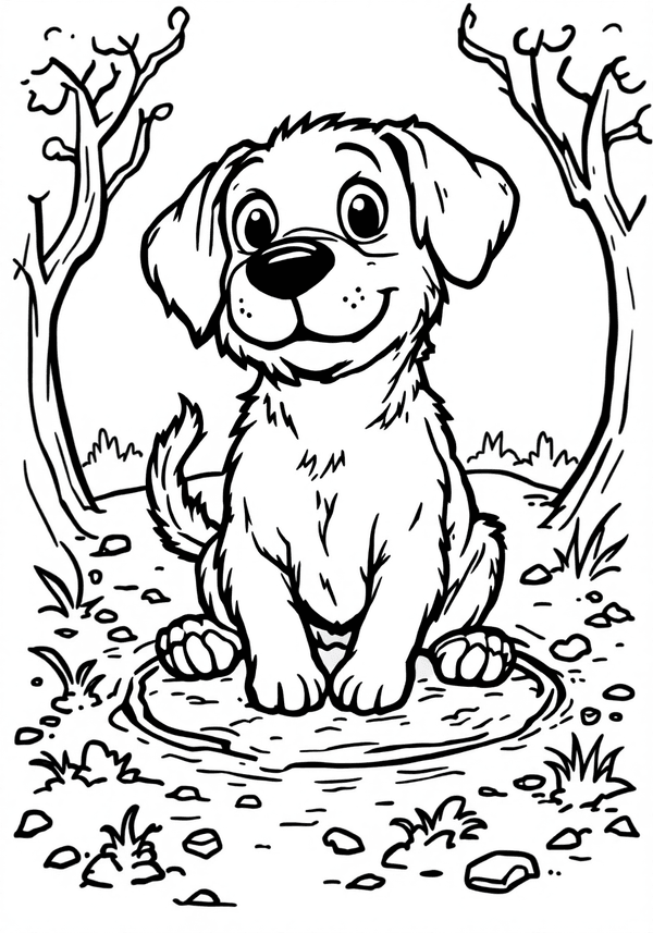 Curious dog digging a hole coloring page