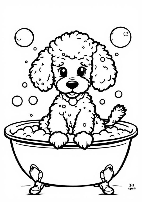 Poodle taking a bubble bath coloring page