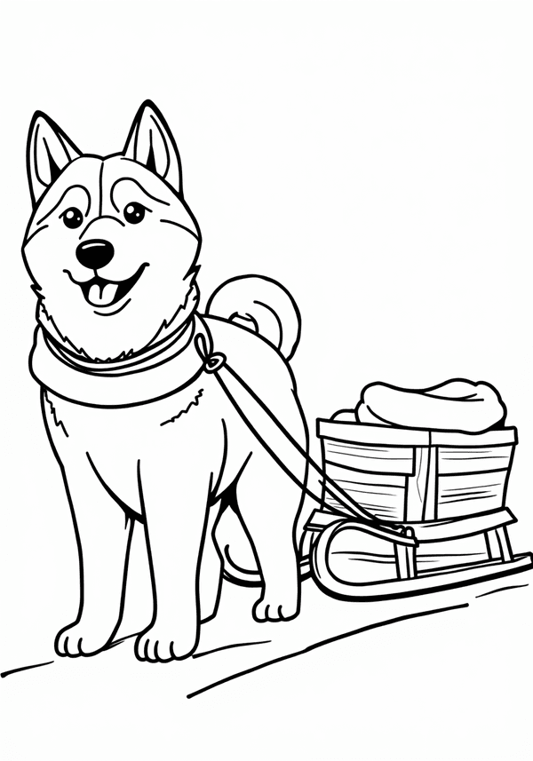 Siberian Husky pulling a sled coloring page