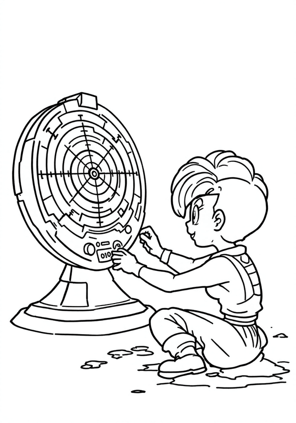 Bulma fixing the Dragon Radar coloring page
