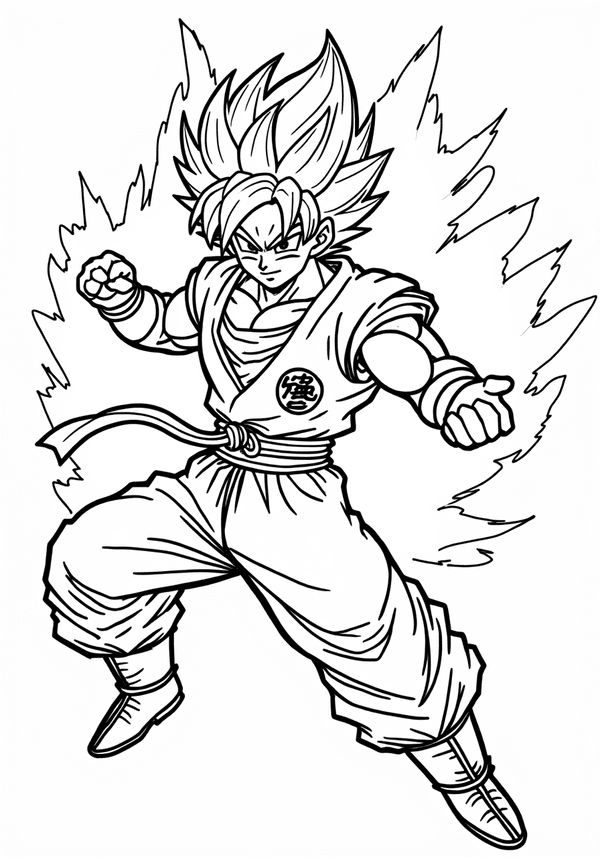 Goku unleashing his Kamehameha coloring page