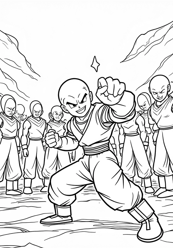 Krillin battling the Saibamen coloring page