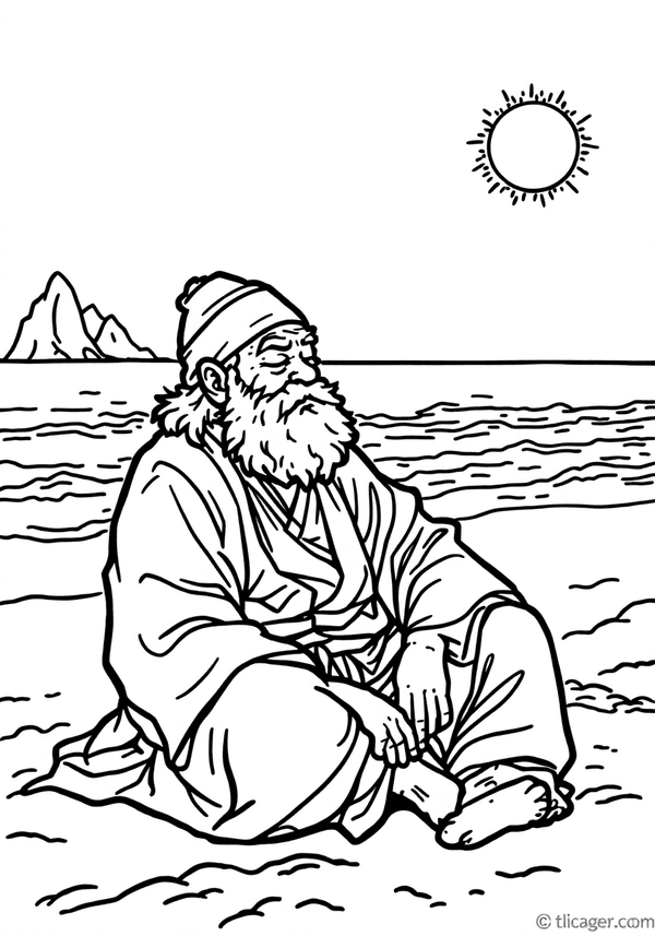 Master Roshi napping on the beach coloring page