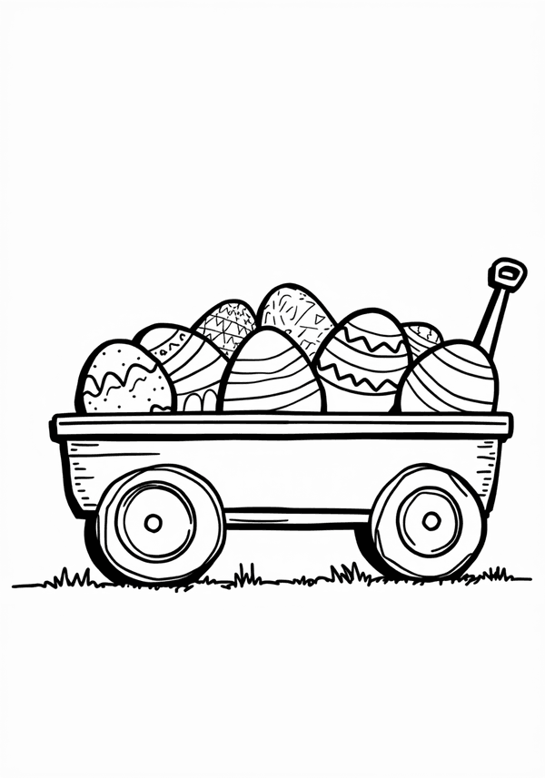 Carrying colorful Easter eggs in a wagon coloring page