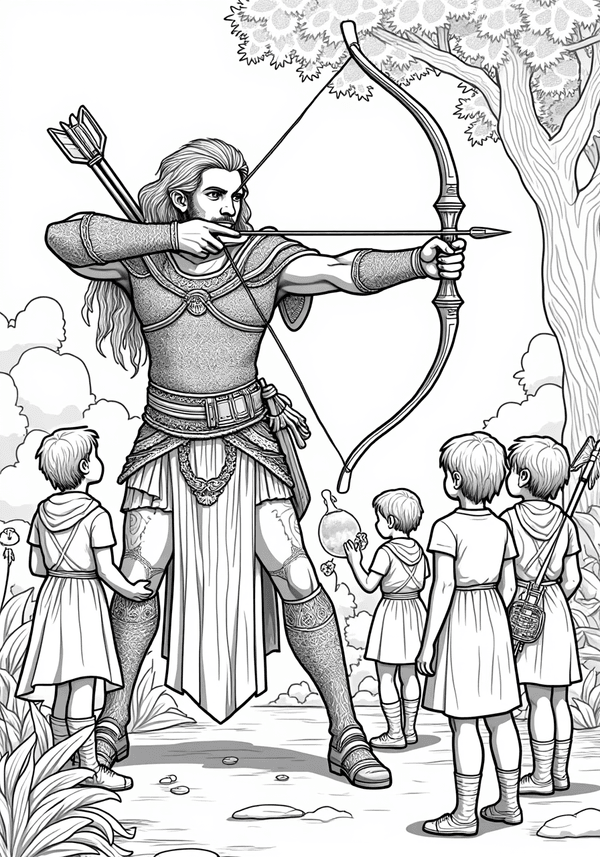 Centaur teaching kids archery coloring page