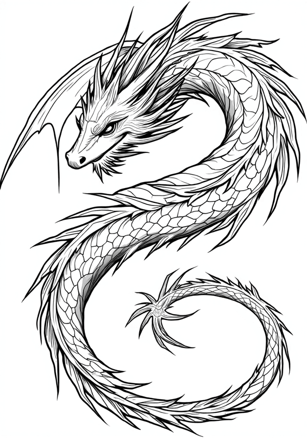 Dragon chasing its own tail coloring page