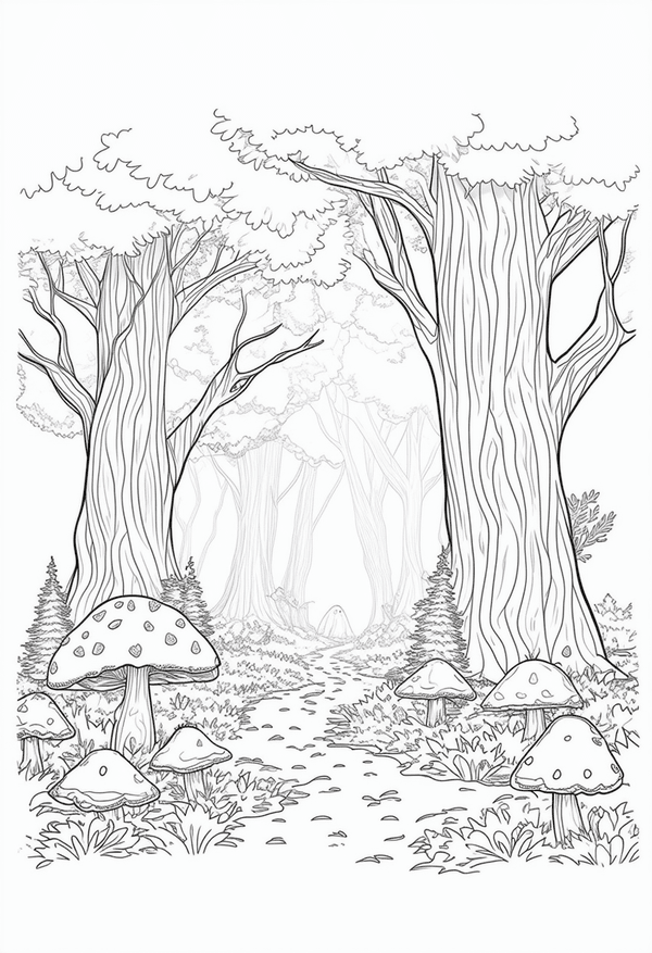 Enchanted forest adventure coloring page