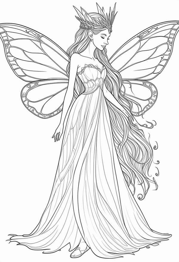 Fairy Queen in a magical realm coloring page