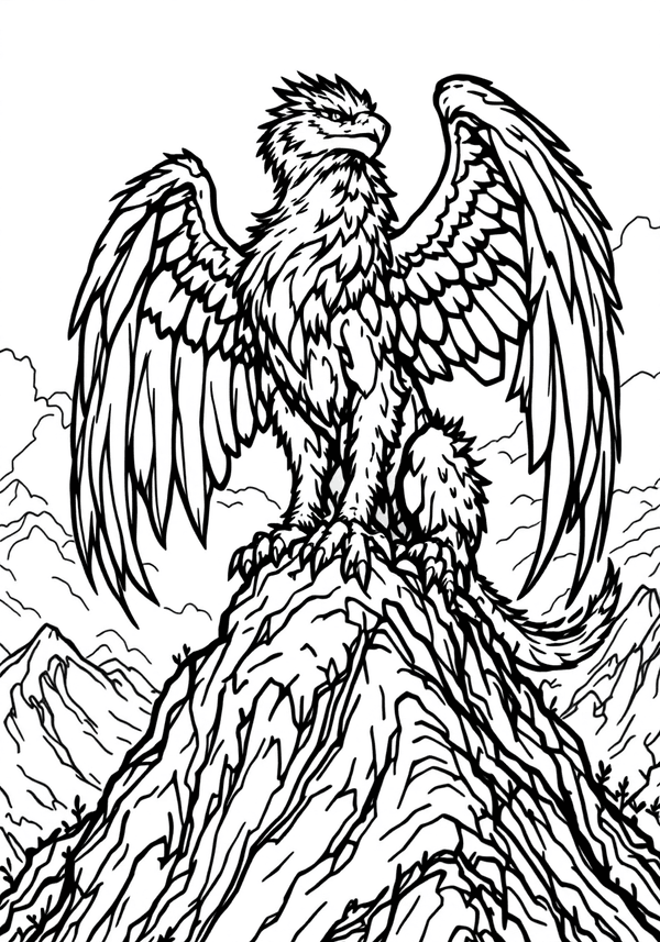 Griffin perched on a mountain top coloring page