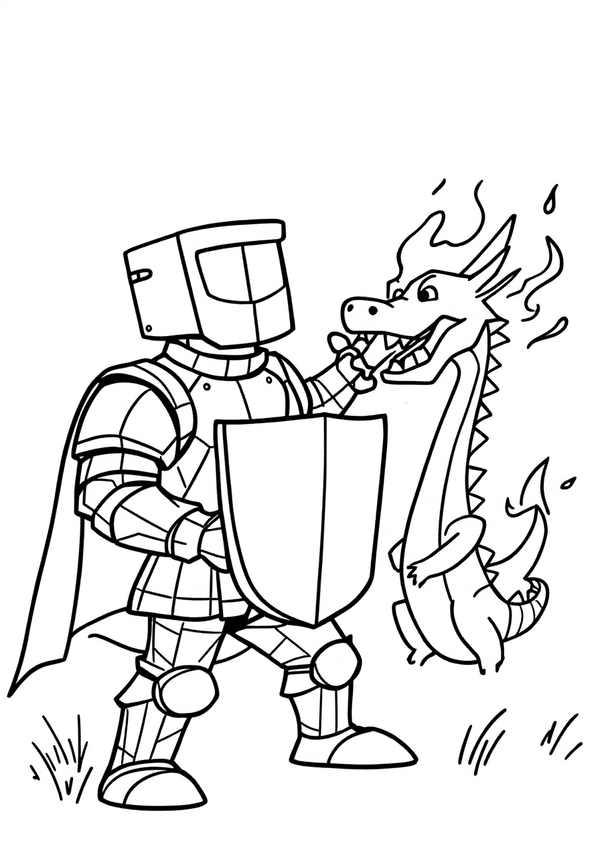 Knight battling a fire-breathing dragon coloring page