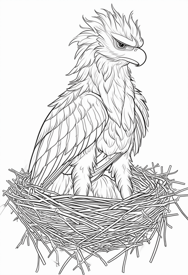 Majestic griffon in their nest coloring page