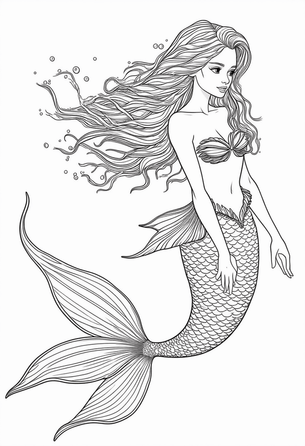 Mermaid swimming in her secret lagoon coloring page