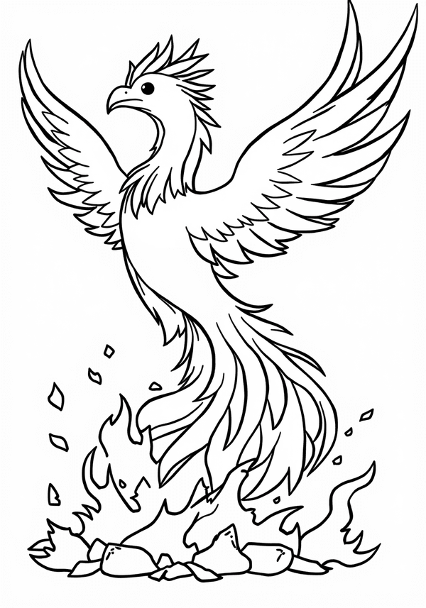 Phoenix rising from the ashes coloring page