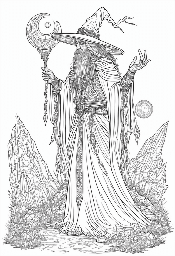 Sorcerer mystical path to the future coloring page