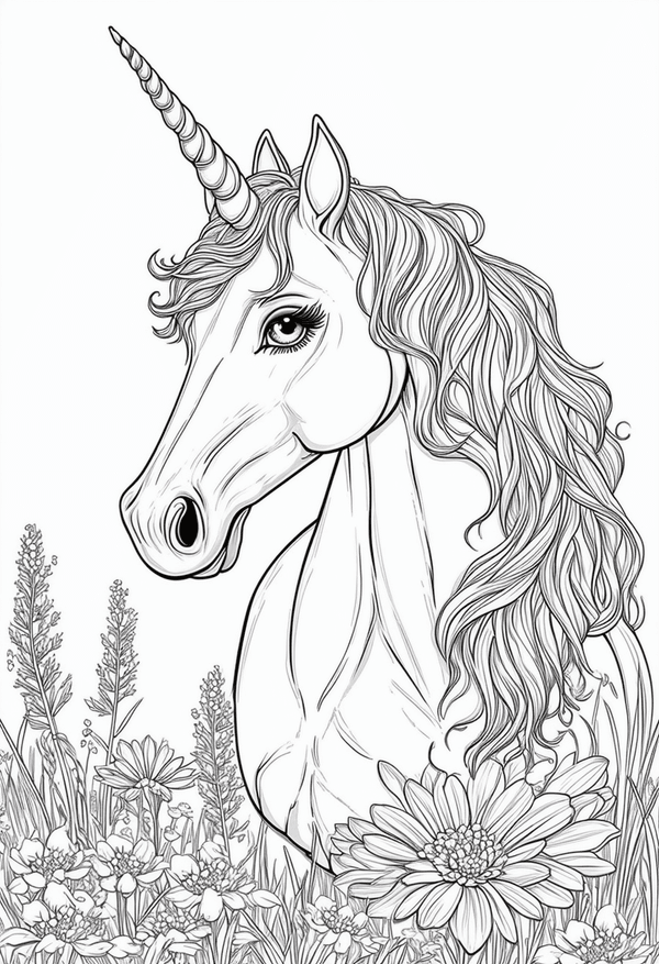 Unicorn in the Meadow of Serenity coloring page
