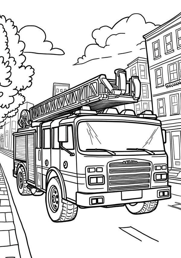 Fire truck in a city parade coloring page