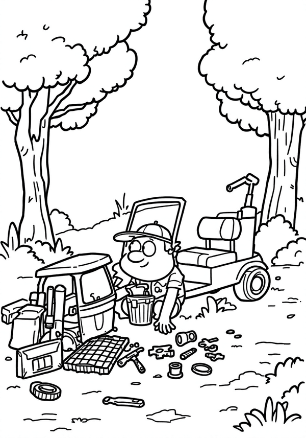 Soos fixing the Shack’s golf cart coloring page