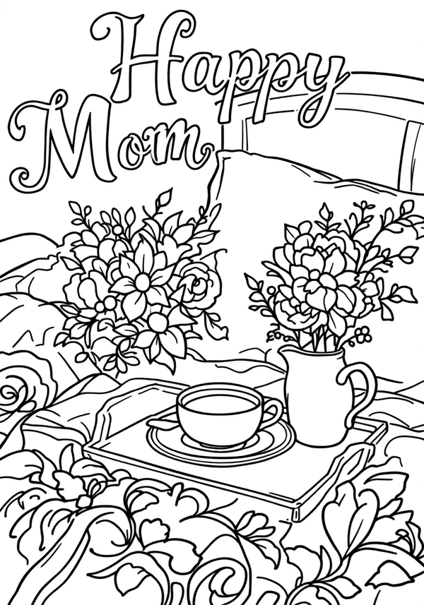 Mother’s Day breakfast in bed coloring page