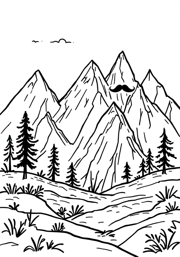 Mountains wearing funny mustaches coloring page