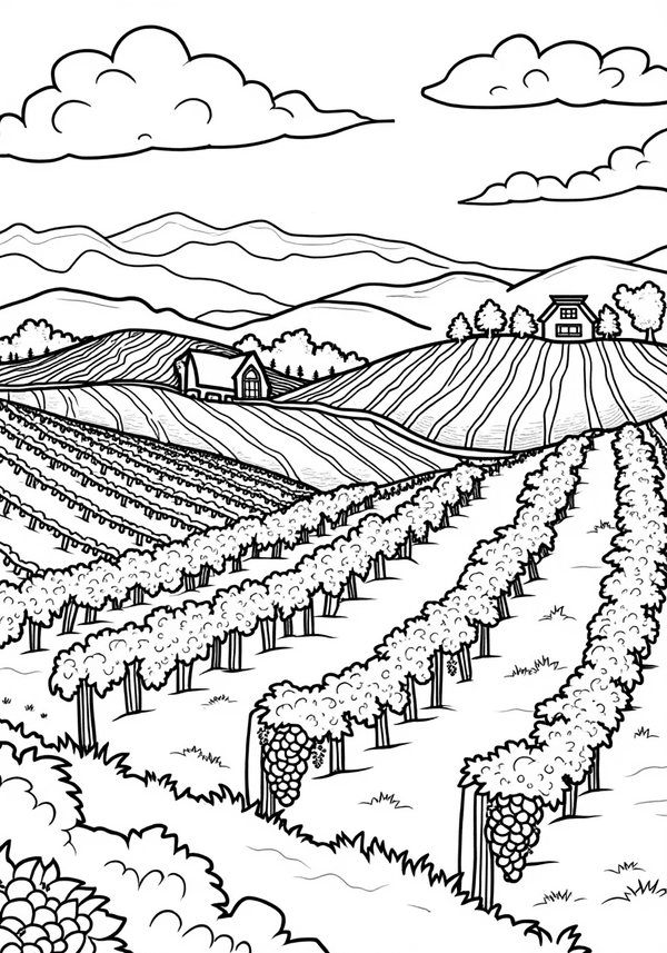 Vineyard hills at harvest time coloring page