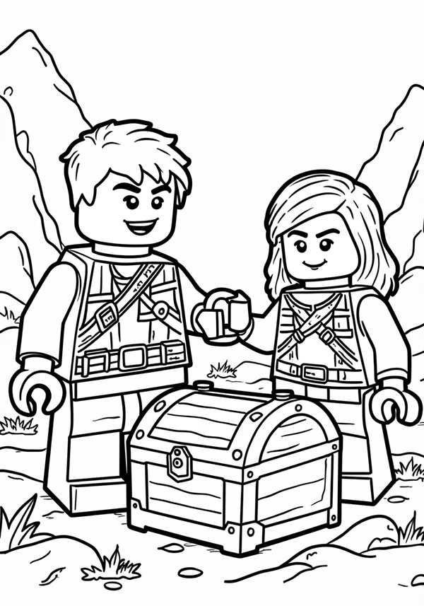 Lego adventurers discovering treasure coloring page