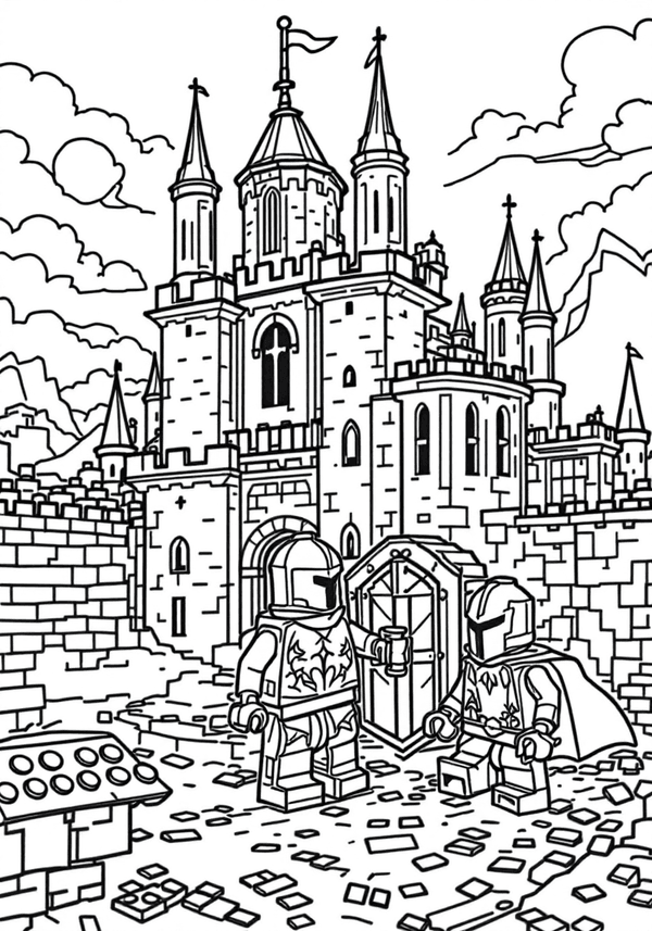 Lego knights defending the castle coloring page