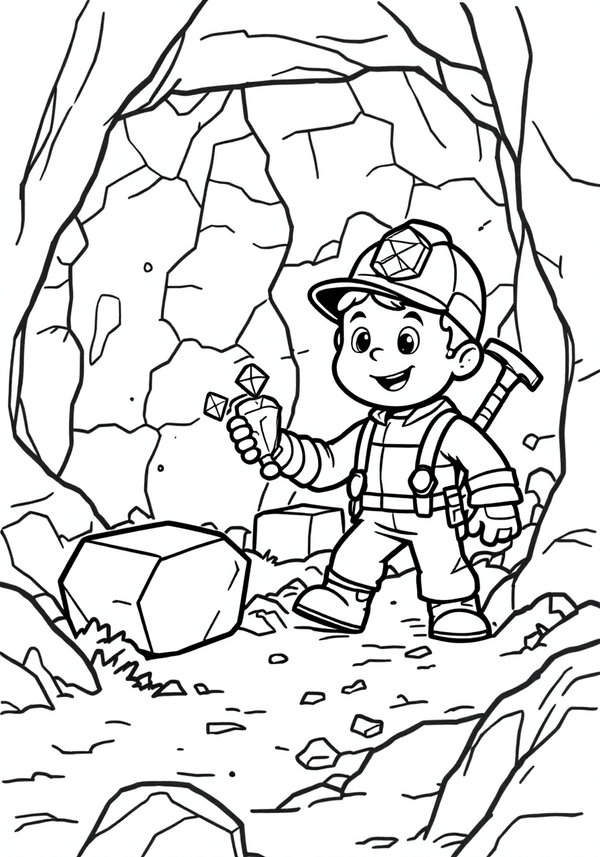 Alex mining diamonds in a cave Minecraft coloring page