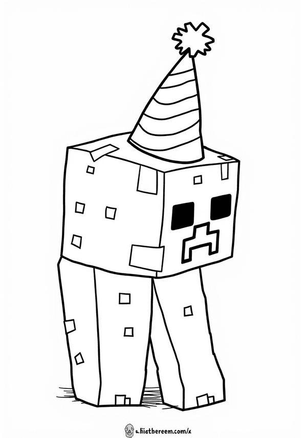 Creeper wearing a party hat coloring page