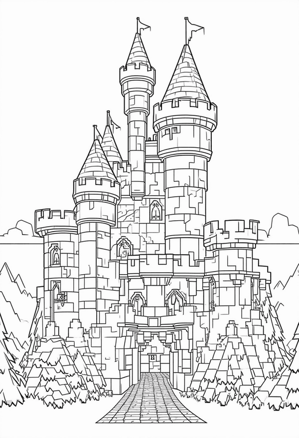 Epic Minecraft castle adventure coloring page