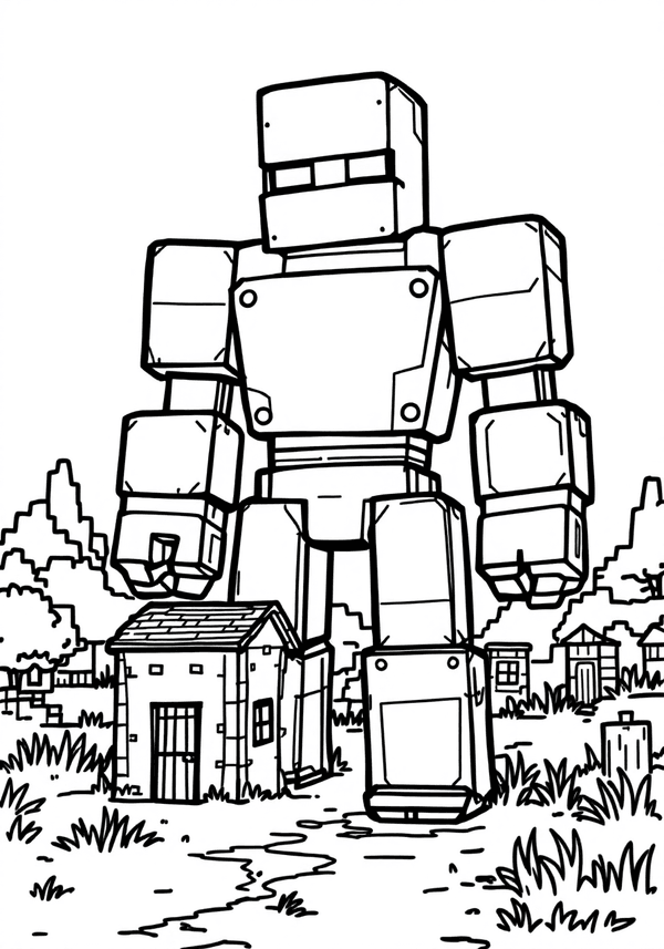 Iron Golem protecting the village coloring page