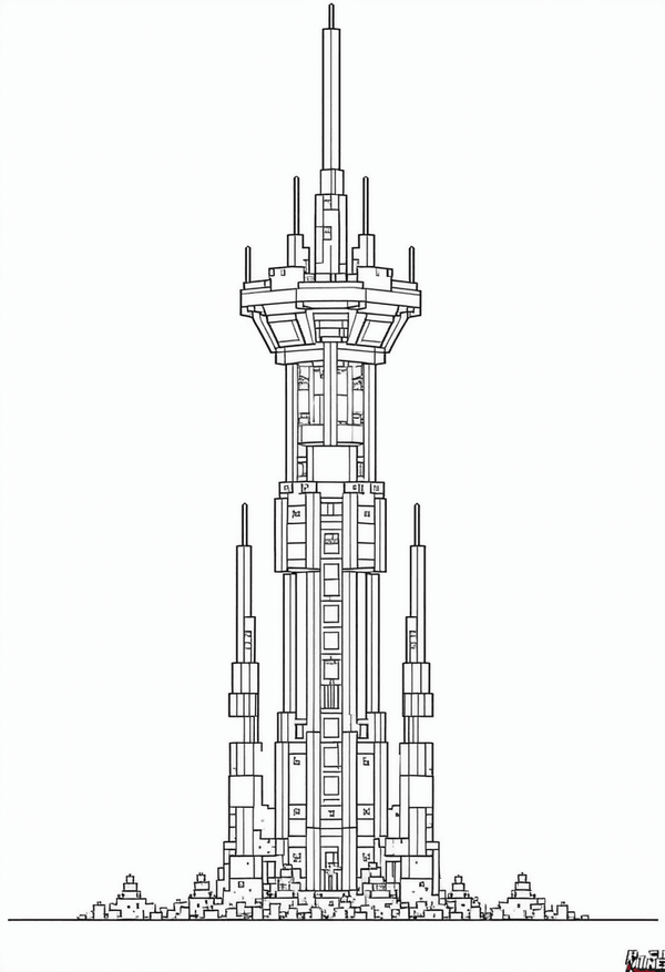 Minecraft building a sky high tower coloring page