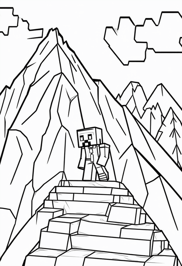Minecraft mountain climb coloring page