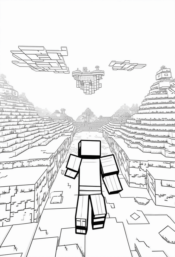 Minecraft on the edge of the world coloring page