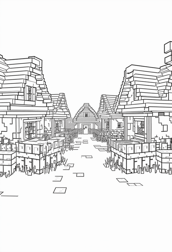 Minecraft Village Life coloring page