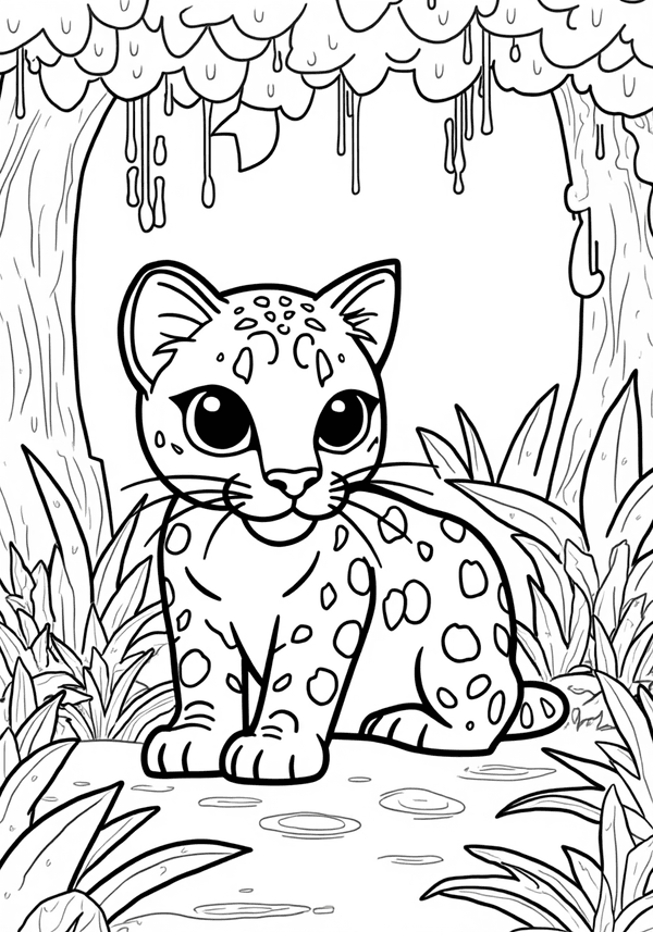 Ocelot hiding in the jungle Minecraft coloring page
