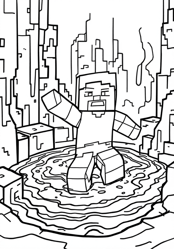 Steve accidentally falling into lava Minecraft coloring page