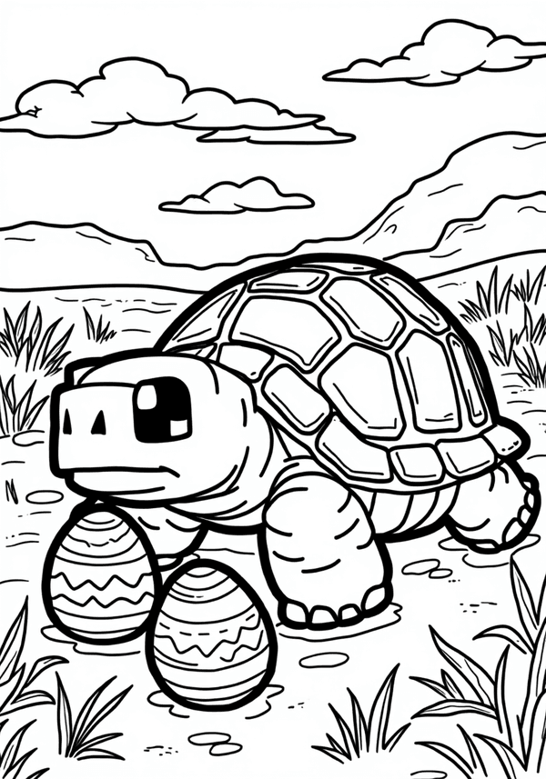 Minecraft turtle laying eggs on the beach coloring page