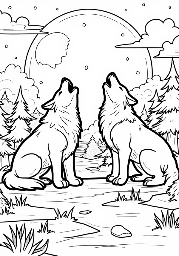 Minecraft wolves howling at the moon coloring page
