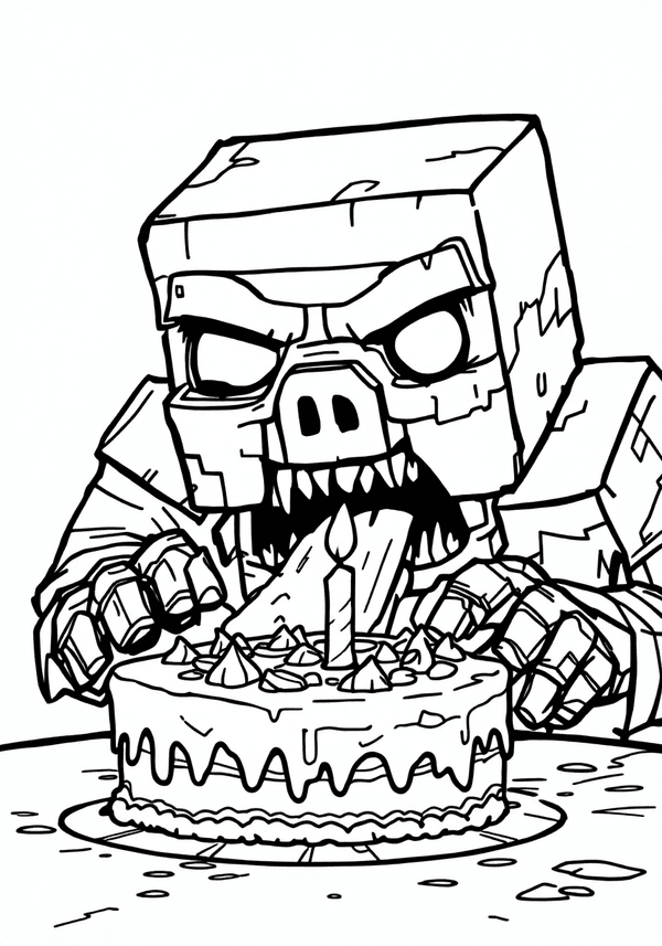 Zombie Pigman eating birthday cake coloring page