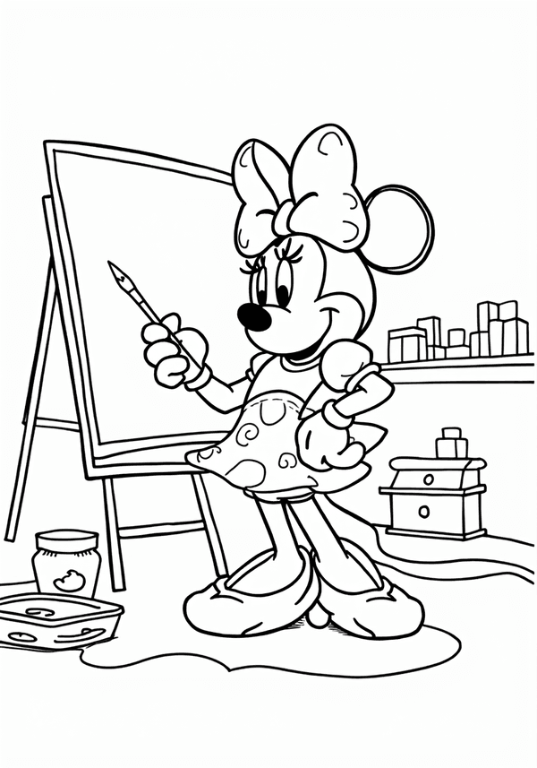 Minnie Mouse teaching art class coloring page