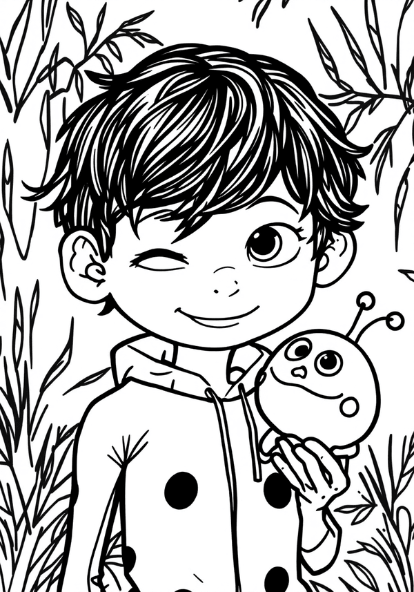 Adrien playing with Plagg coloring page